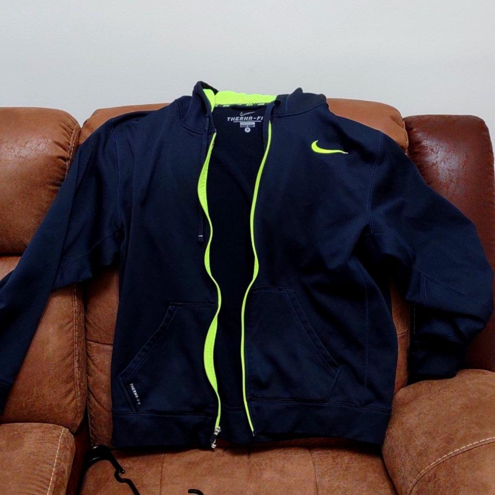 Nike Therma Fit Zipper Hoodie L Blue and highlighter